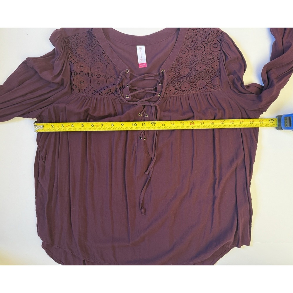 No Boundaries Dark Purple Lace Up Crochet Peasant Blouse XXL Boho - Picture 6 of 7